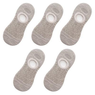 5 Pairs Female Silicone non-slip invisible Socks Summer Solid Color Mesh Ankle Boat Socks Female Cotton Slipper No show Socks For Women