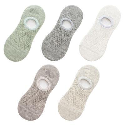 5 Pairs Female Silicone non-slip invisible Socks Summer Solid Color Mesh Ankle Boat Socks Female Cotton Slipper No show Socks For Women