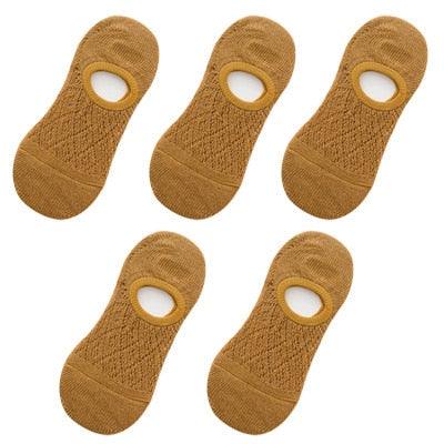 5 Pairs Female Silicone non-slip invisible Socks Summer Solid Color Mesh Ankle Boat Socks Female Cotton Slipper No show Socks For Women