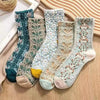 5-Pairs: Flower Geometric 3D Textured Ankle Cotton Blend Cottage Core Lucky Socks