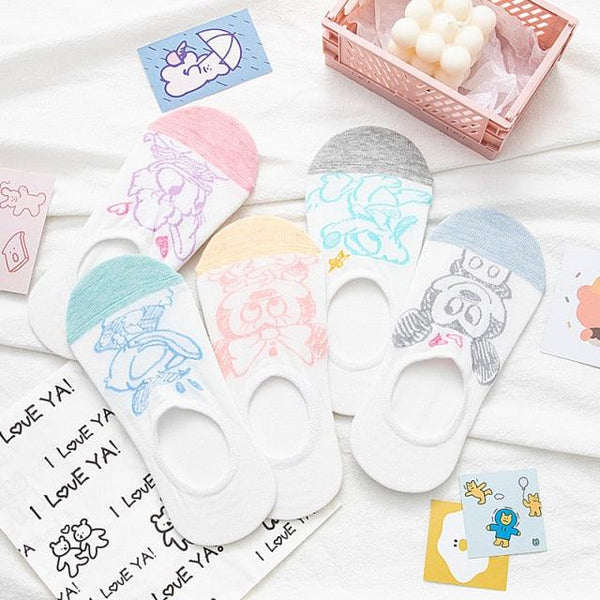 5 pairs Summer Socks Female Cartoon Animal Bear Mouse Socks Cute Funny Invisible Cotton Ankle Socks For Women