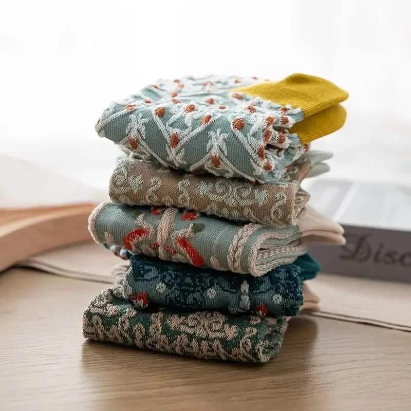 5-Pairs: Vintage Court Style Short Socks