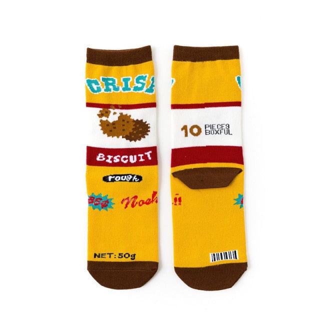 5 Pairs Women's Colorful Cotton Socks Fruits Banana Avocado Lemon Egg Cookie Donuts Food Happy Color Socks