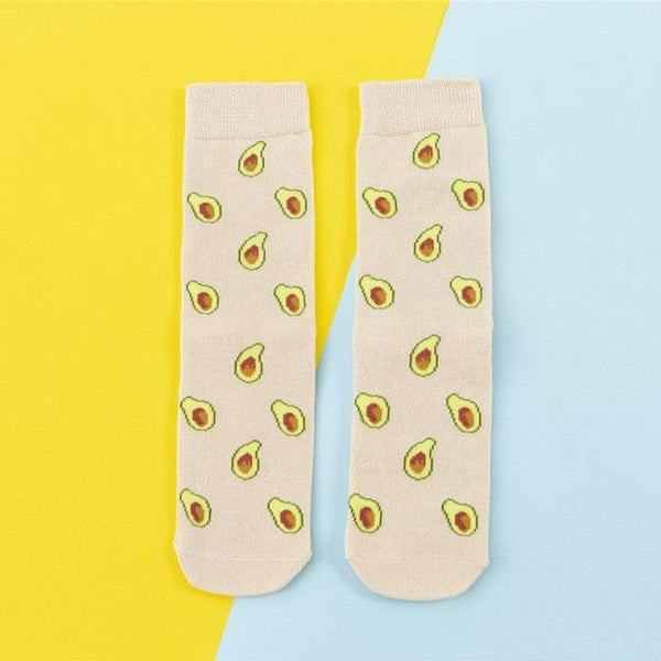 5 Pairs Women's Colorful Cotton Socks Fruits Banana Avocado Lemon Egg Cookie Donuts Food Happy Color Socks