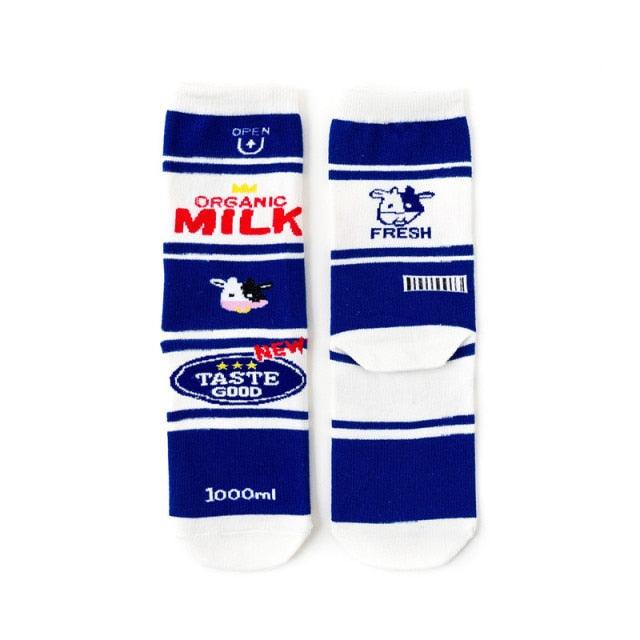 5 Pairs Women's Colorful Cotton Socks Fruits Banana Avocado Lemon Egg Cookie Donuts Food Happy Color Socks