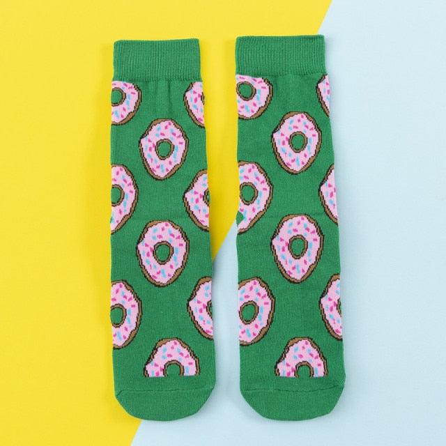 5 Pairs Women's Colorful Cotton Socks Fruits Banana Avocado Lemon Egg Cookie Donuts Food Happy Color Socks