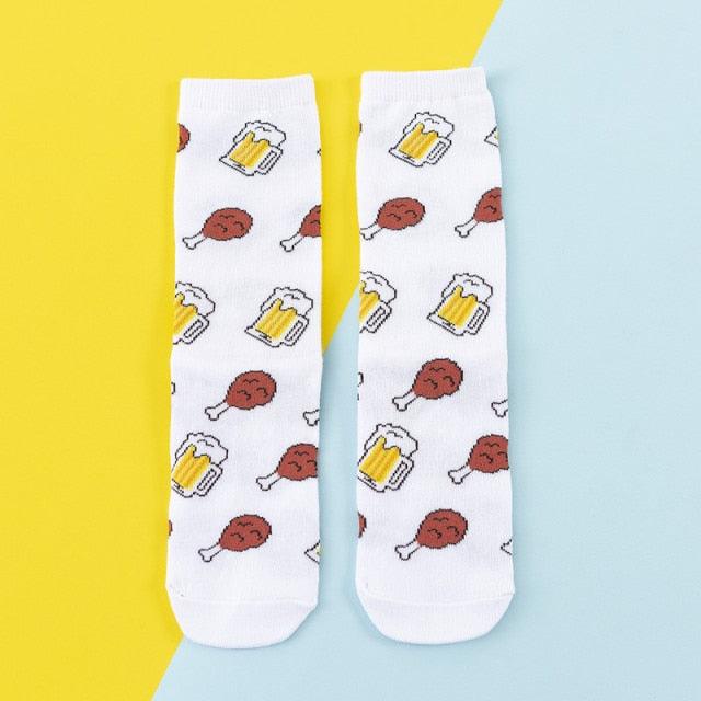 5 Pairs Women's Colorful Cotton Socks Fruits Banana Avocado Lemon Egg Cookie Donuts Food Happy Color Socks