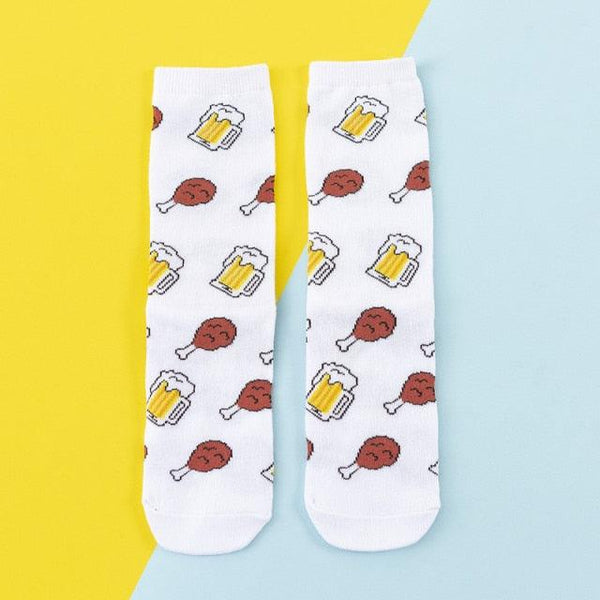 5 Pairs Women's Colorful Cotton Socks Fruits Banana Avocado Lemon Egg Cookie Donuts Food Happy Color Socks