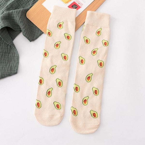 5 Pairs Women's Colorful Cotton Socks Fruits Banana Avocado Lemon Egg Cookie Donuts Food Happy Color Socks