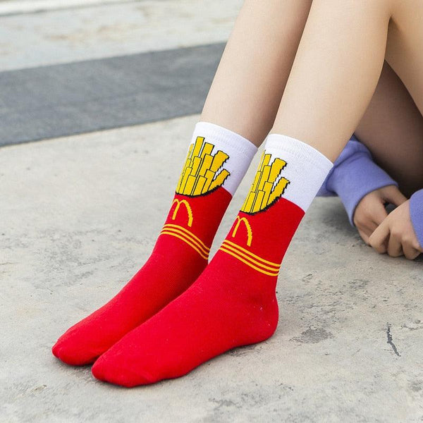 5 Pairs Women's Colorful Cotton Socks Fruits Banana Avocado Lemon Egg Cookie Donuts Food Happy Color Socks