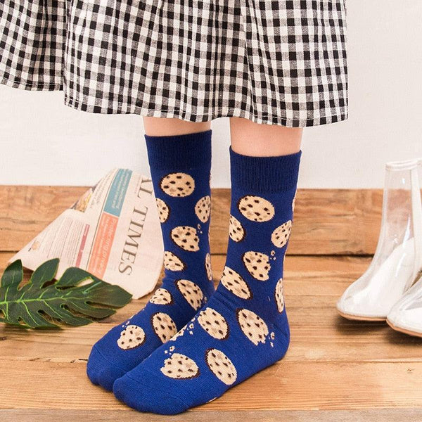 5 Pairs Women's Colorful Cotton Socks Fruits Banana Avocado Lemon Egg Cookie Donuts Food Happy Color Socks