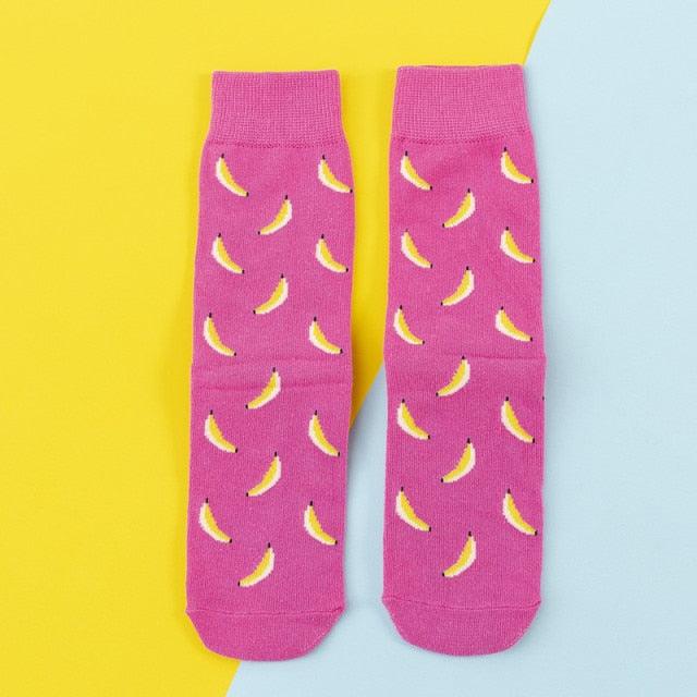 Women's Colorful Cotton Socks Fruits Banana Avocado Lemon Egg Cookie Donuts Food Happy Color Socks