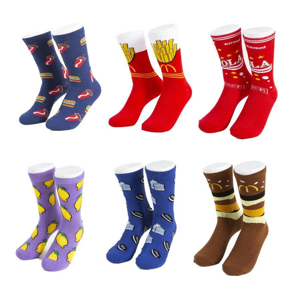 5 Pairs Women's Colorful Cotton Socks Fruits Banana Avocado Lemon Egg Cookie Donuts Food Happy Color Socks