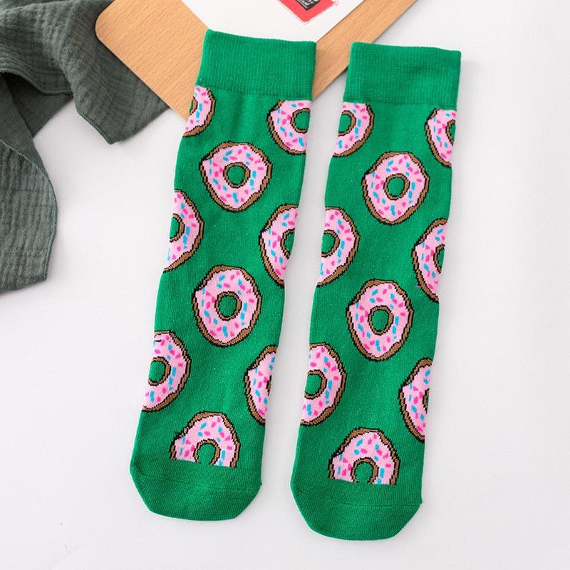 5 Pairs Women's Colorful Cotton Socks Fruits Banana Avocado Lemon Egg Cookie Donuts Food Happy Color Socks