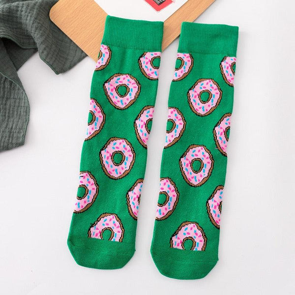 5 Pairs Women's Colorful Cotton Socks Fruits Banana Avocado Lemon Egg Cookie Donuts Food Happy Color Socks