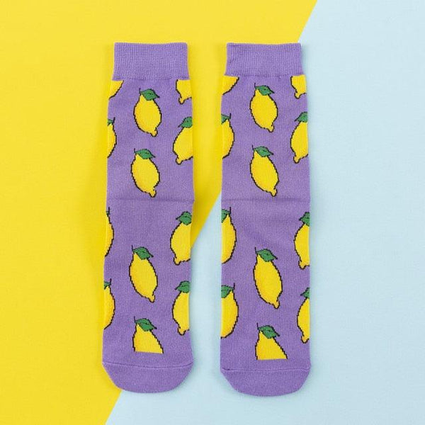 5 Pairs Women's Colorful Cotton Socks Fruits Banana Avocado Lemon Egg Cookie Donuts Food Happy Color Socks