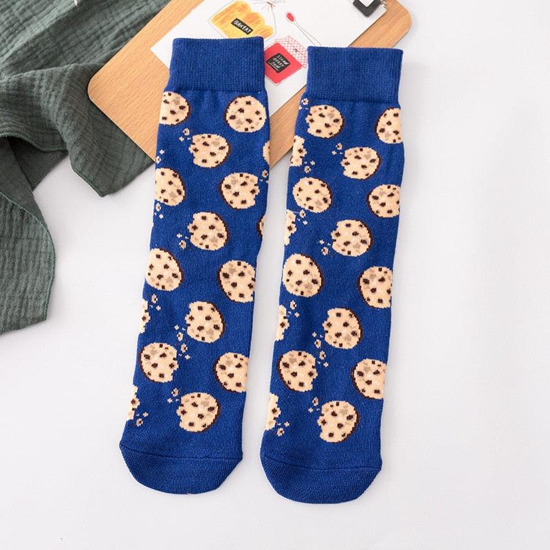 Women's Colorful Cotton Socks Fruits Banana Avocado Lemon Egg Cookie Donuts Food Happy Color Socks