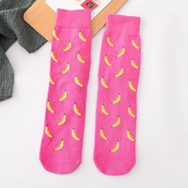 5 Pairs Women's Colorful Cotton Socks Fruits Banana Avocado Lemon Egg Cookie Donuts Food Happy Color Socks