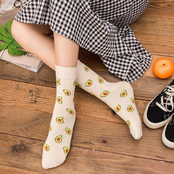 5 Pairs Women's Colorful Cotton Socks Fruits Banana Avocado Lemon Egg Cookie Donuts Food Happy Color Socks