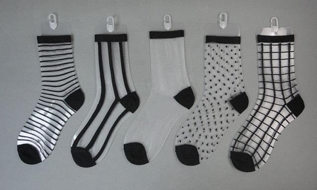 5 Pairs Young Girl Funny Cute Fashion Colorful Candy Dot Red Lips Wave Socks Sweet Women Thin Summer Ankle Crystal Sheer Socks For Women