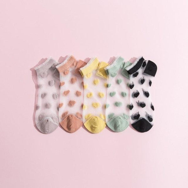 5 Pairs Young Girl Funny Cute Fashion Colorful Candy Dot Red Lips Wave Socks Sweet Women Thin Summer Ankle Crystal Sheer Socks For Women