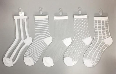 5 Pairs Young Girl Funny Cute Fashion Colorful Candy Dot Red Lips Wave Socks Sweet Women Thin Summer Ankle Crystal Sheer Socks For Women