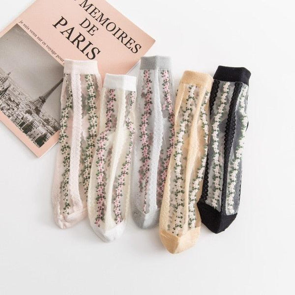 5 Pairs Young Girl Funny Cute Fashion Colorful Candy Dot Red Lips Wave Socks Sweet Women Thin Summer Ankle Crystal Sheer Socks For Women