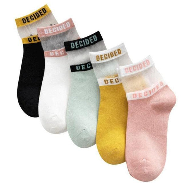 5 Pairs Young Girl Funny Cute Fashion Colorful Candy Dot Red Lips Wave Socks Sweet Women Thin Summer Ankle Crystal Sheer Socks For Women