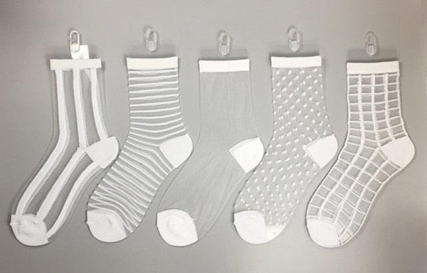 5 Pairs Young Girl Funny Cute Fashion Colorful Candy Dot Red Lips Wave Socks Sweet Women Thin Summer Ankle Crystal Sheer Socks For Women