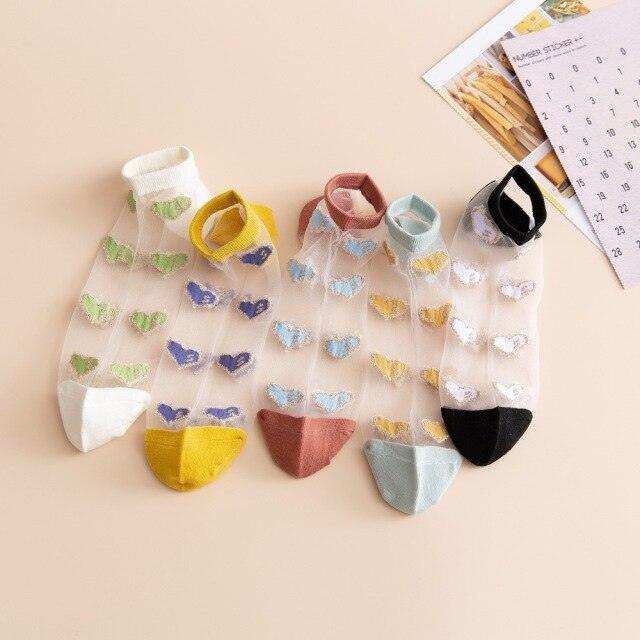 5 Pairs Young Girl Funny Cute Fashion Colorful Candy Dot Red Lips Wave Socks Sweet Women Thin Summer Ankle Crystal Sheer Socks For Women
