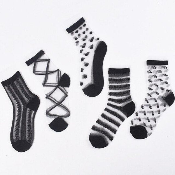 5 Pairs Young Girl Funny Cute Fashion Colorful Candy Dot Red Lips Wave Socks Sweet Women Thin Summer Ankle Crystal Sheer Socks For Women