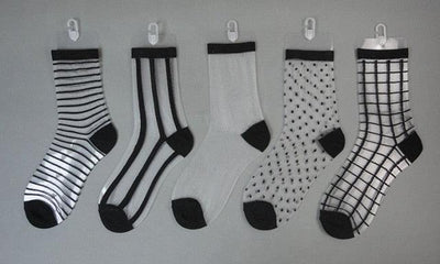 5 Pairs Young Girl Funny Cute Fashion Colorful Candy Dot Red Lips Wave Socks Sweet Women Thin Summer Ankle Crystal Sheer Socks For Women