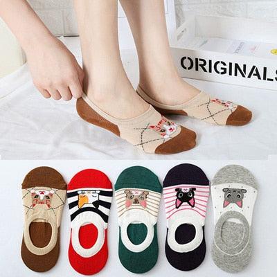 5 Pairs/Set Women's Cotton Happy Cute Cat Short Socks Print Cartoon Animal Casual Summer Socks Red Heart Funny Ankle Socks Pure Cotton Socks For Men And Women