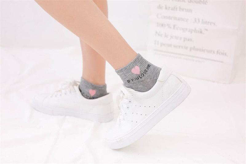 5 Pairs/Set Women's Cotton Happy Cute Cat Short Socks Print Cartoon Animal Casual Summer Socks Red Heart Funny Ankle Socks Pure Cotton Socks For Men And Women