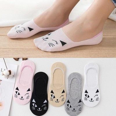 5 Pairs/Set Women's Cotton Happy Cute Cat Short Socks Print Cartoon Animal Casual Summer Socks Red Heart Funny Ankle Socks Pure Cotton Socks For Men And Women