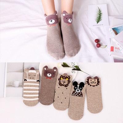 5 Pairs/Set Women's Cotton Happy Cute Cat Short Socks Print Cartoon Animal Casual Summer Socks Red Heart Funny Ankle Socks Pure Cotton Socks For Men And Women