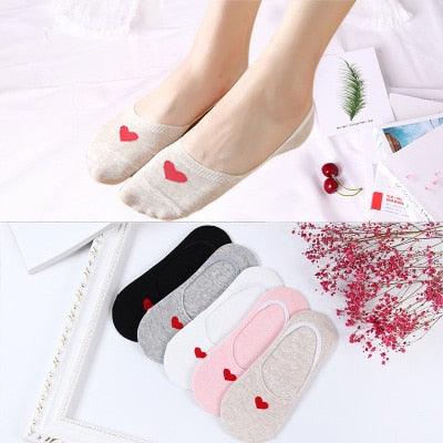 5 Pairs/Set Women's Cotton Happy Cute Cat Short Socks Print Cartoon Animal Casual Summer Socks Red Heart Funny Ankle Socks Pure Cotton Socks For Men And Women
