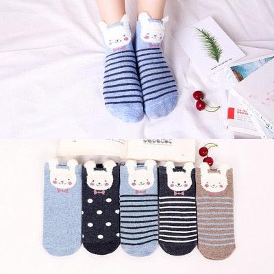 5 Pairs/Set Women's Cotton Happy Cute Cat Short Socks Print Cartoon Animal Casual Summer Socks Red Heart Funny Ankle Socks Pure Cotton Socks For Men And Women