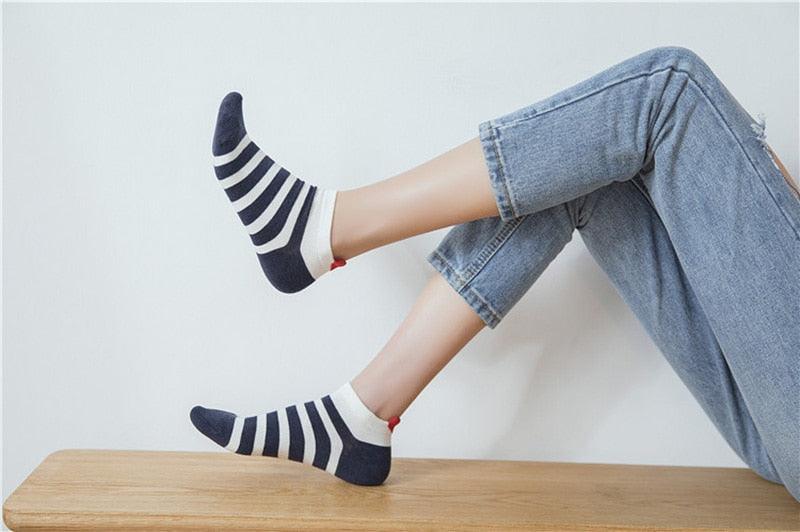 5 Pairs/Set Women's Cotton Happy Cute Cat Short Socks Print Cartoon Animal Casual Summer Socks Red Heart Funny Ankle Socks Pure Cotton Socks For Men And Women