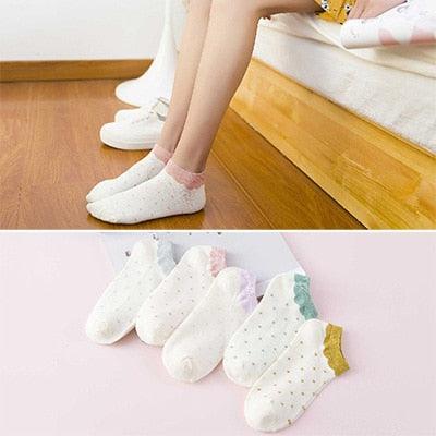 5 Pairs/Set Women's Cotton Happy Cute Cat Short Socks Print Cartoon Animal Casual Summer Socks Red Heart Funny Ankle Socks Pure Cotton Socks For Men And Women