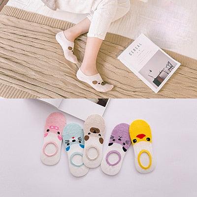 5 Pairs/Set Women's Cotton Happy Cute Cat Short Socks Print Cartoon Animal Casual Summer Socks Red Heart Funny Ankle Socks Pure Cotton Socks For Men And Women