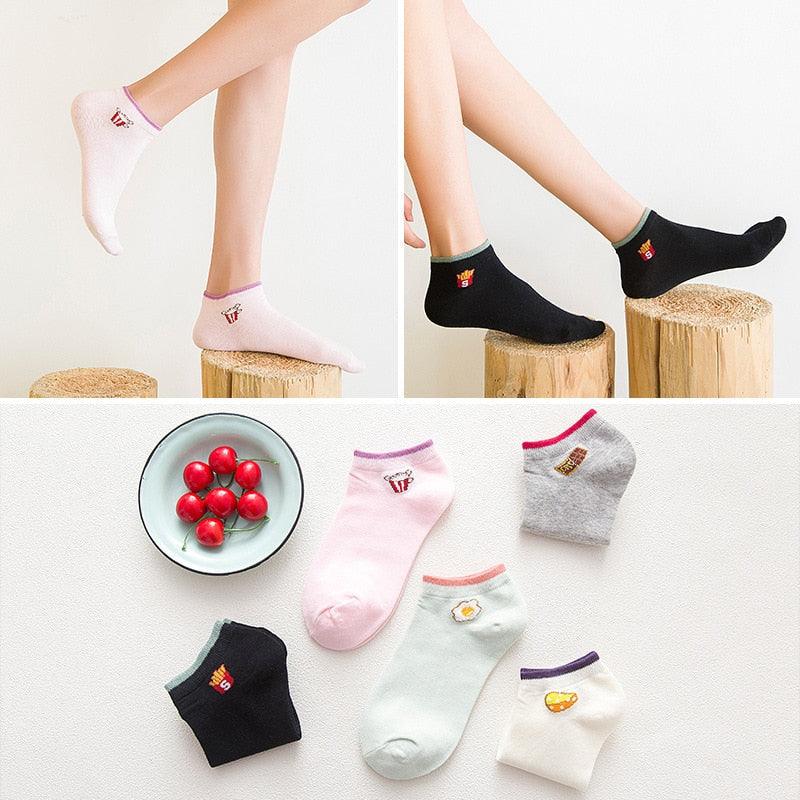 5 Pairs/Set Women's Cotton Happy Cute Cat Short Socks Print Cartoon Animal Casual Summer Socks Red Heart Funny Ankle Socks Pure Cotton Socks For Men And Women