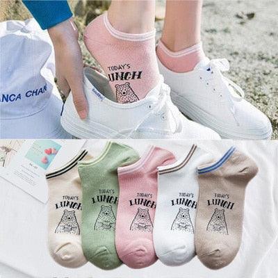 5 Pairs/Set Women's Cotton Happy Cute Cat Short Socks Print Cartoon Animal Casual Summer Socks Red Heart Funny Ankle Socks Pure Cotton Socks For Men And Women