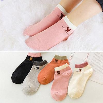 5 Pairs/Set Women's Cotton Happy Cute Cat Short Socks Print Cartoon Animal Casual Summer Socks Red Heart Funny Ankle Socks Pure Cotton Socks For Men And Women