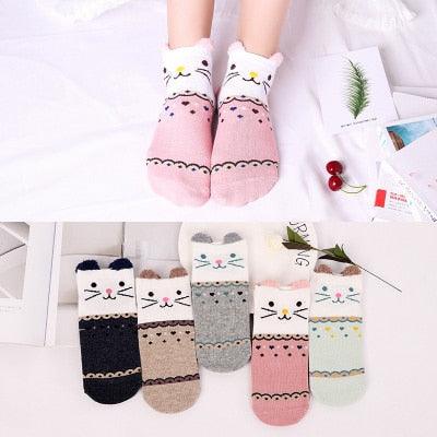 5 Pairs/Set Women's Cotton Happy Cute Cat Short Socks Print Cartoon Animal Casual Summer Socks Red Heart Funny Ankle Socks Pure Cotton Socks For Men And Women