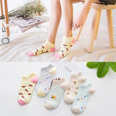 5 Pairs/Set Women's Cotton Happy Cute Cat Short Socks Print Cartoon Animal Casual Summer Socks Red Heart Funny Ankle Socks Pure Cotton Socks For Men And Women