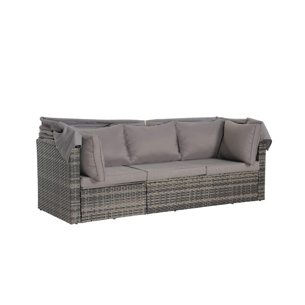 5-Piece Outdoor Patio Wicker Daybed Furniture Set With Retractable Canopy (SAK37816)