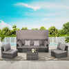 5-Piece Outdoor Patio Wicker Daybed Furniture Set With Retractable Canopy (SAK37816)
