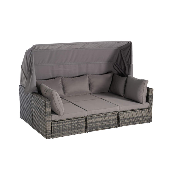 5-Piece Outdoor Patio Wicker Daybed Furniture Set With Retractable Canopy (SAK37816)
