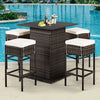 5-Piece Patio Rattan Bar Table Stool Set With Hidden Storage Shelf & Cushions (SAK14645)